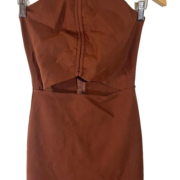 Fashion Nova NWT Dressed To Impress You Maxi Dress Chestnut Brown Cutout Long - Picture 4 of 7